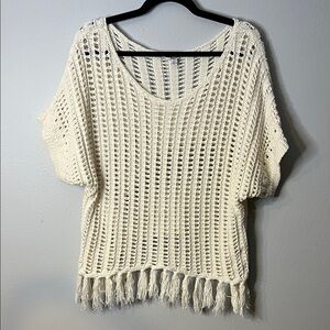 American Eagle Outfitters Cream Crochet Sweater
